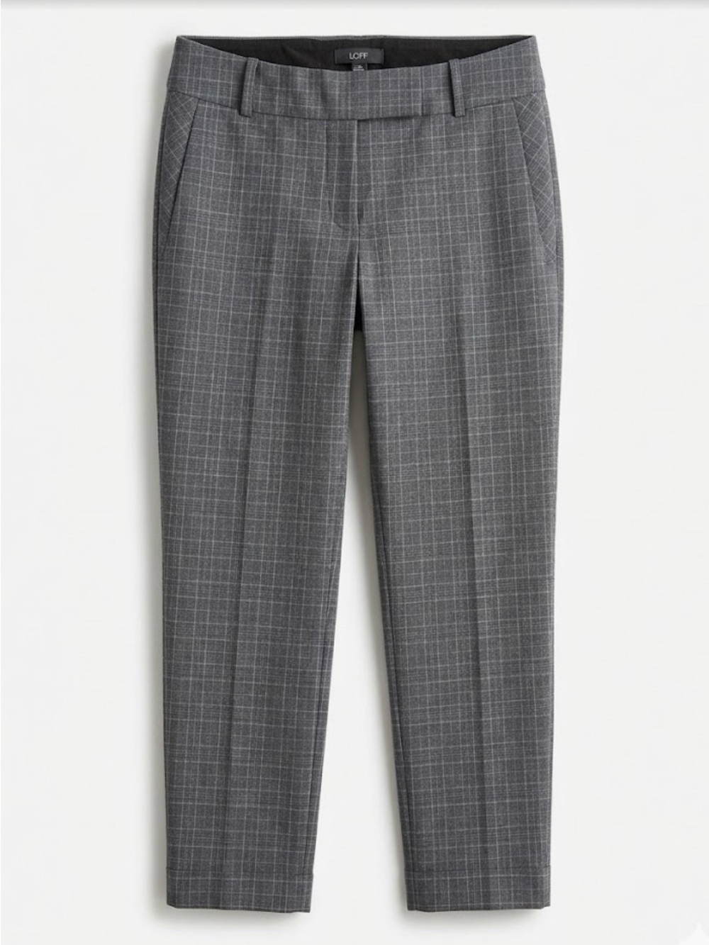 LOFT Women's Marisa Straight Leg Gray Windowpane Dress Pants